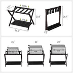 2 Pack Luggage Rack, Folding Luggage Rack for Guest Room, Brown Bamboo Suitcase Stand Holds up to 131 lb, Luggage Stand with Storage Shelf for Hotel, Bedroom