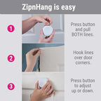 Zip 'n Hang Wreath Hanger for Front Door – Damage Free Adjustable Door Wreath Hanger for Glass, Screen & Standard Doors, Christmas Wreath & Decor Hook (White - 3 Pack)
