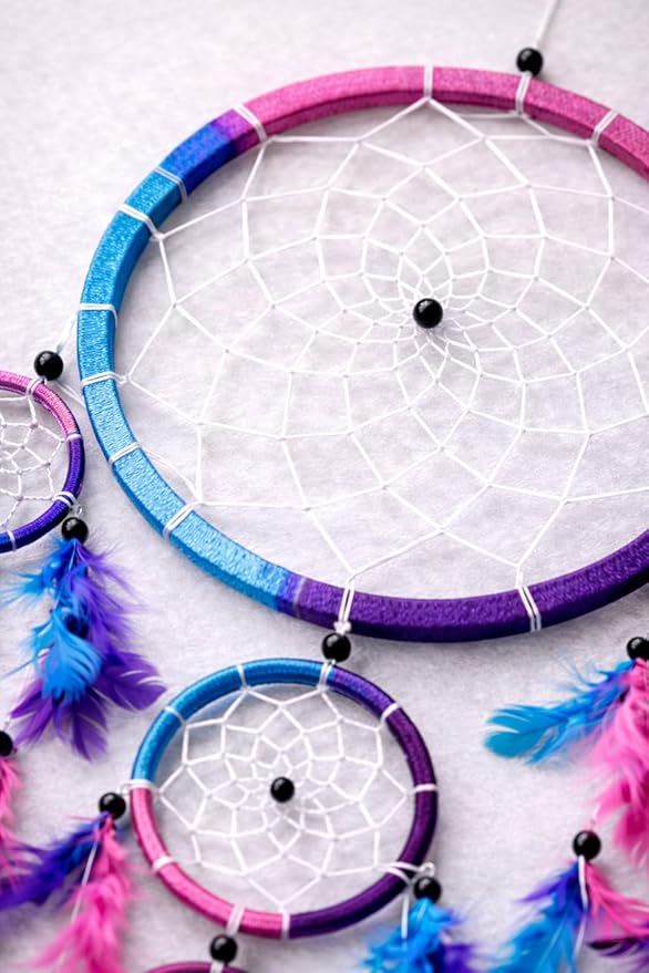 OMA Large Dream Catcher Wall Decor – Tie Dye Dream Catcher with Purple, Turquoise & Pink Feathers for Bedroom, Living Room, Dorms & Gift, Size - 9” x 30”
