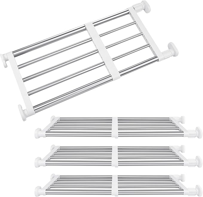 Geetery 4 Pcs Closet Tension Shelf Rod Metal Expandable Shelf Organizer Adjustable Closet Shelves Rack DIY Dividers Separators for Cabinet Storage Locker Clothes(23.62–39.37 Inch)