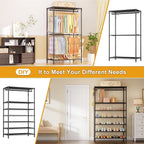 Ulif E13 Max Heavy Duty Clothes Rack（With 4 Hanger Rods & 8 Shelves） Freestanding Clothing Racks for Hanging Clothes，Adjustable Closet，Metal Garment Rack 86" W x16 D x77 H，Max Load 1100LBS，Black