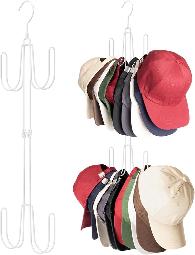 Hat Hangers for Closet, 1 Pack Stainless Steel Hat Organizer, Hat Racks for Baseball Caps, Cap Organizer for Baseball Caps, White