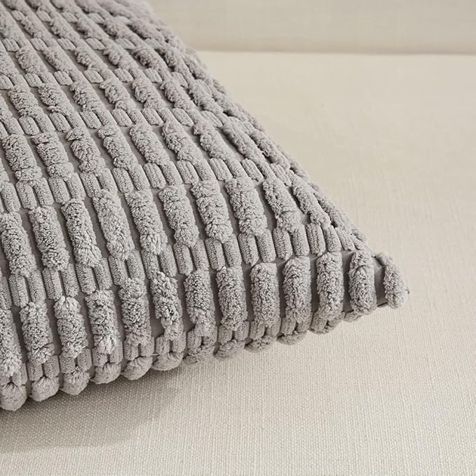 Fancy Homi 4 Packs Grey Decorative Throw Pillow Covers 14x24 Inch for Living Room Couch Bed, Rustic Modern Farmhouse Boho Home Decor, Soft Plush Corduroy Gray Cute Square Accent Cushion Case 35x60 cm
