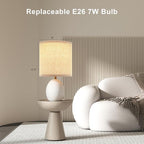 Dawnwake 17.3" Table Lamp Set of 2 for Living Room Bedroom, Bedside Lamps for Night Stands, Desk Nightstand Lamp Dimmable, Modern Linen Cream Ceramic Lamps (White-B)