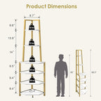 VECELO 6 Tier Corner Shelf 69 Inch Industrial Bookshelf with Metal Frame, Multipurpose Tall Plant Stand with Opening Display Shelves for Living Room, Bedroom, Home Office, Small Space, Gold