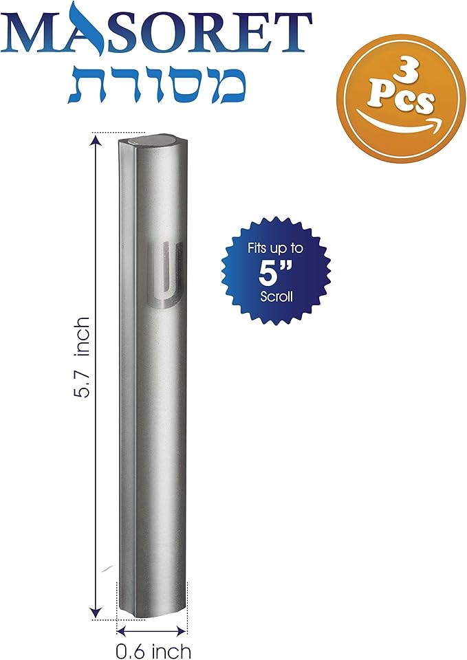 3-Piece Aluminum Door Mezuzah Cases: Special Profile, No Holes, 5-Inch 12cm Hebrew Parchment Scroll Holder Boxes