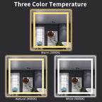 LOAAO 38"X38" LED Bathroom Mirror with Lights, Anti-Fog, Dimmable, Backlit + Front Lit, Lighted Bathroom Vanity Mirror for Wall, Memory Function, Tempered Glass, Shatter-Proof, ETL Listed
