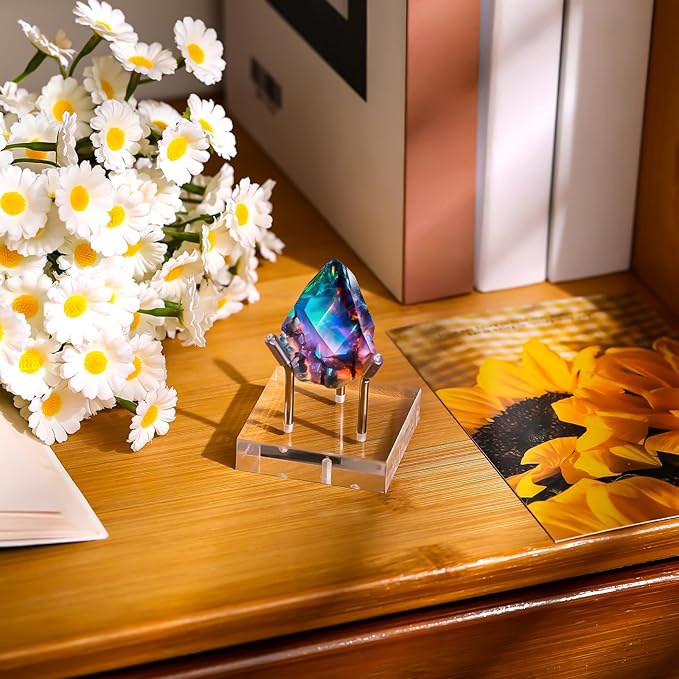 Weysat 4 Pack Clear Acrylic Display Stand, Metal 3 Peg Rock Display Easel Stands for Fossil Coral Crystal Geodes Rock Mineral Agate Small Collectibles Acrylic Holder