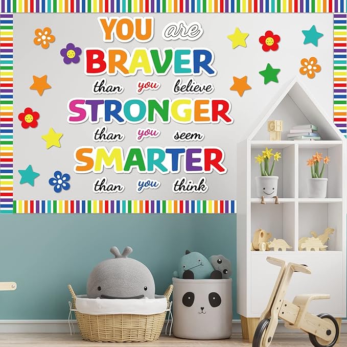 Classroom Bulletin Board Decoration Set Welcome Banner Wall Door Decor Colorful Classroom Decorations for Kindergarten Preschool Elementary Middle School (Braver, Stronger, Smarter)