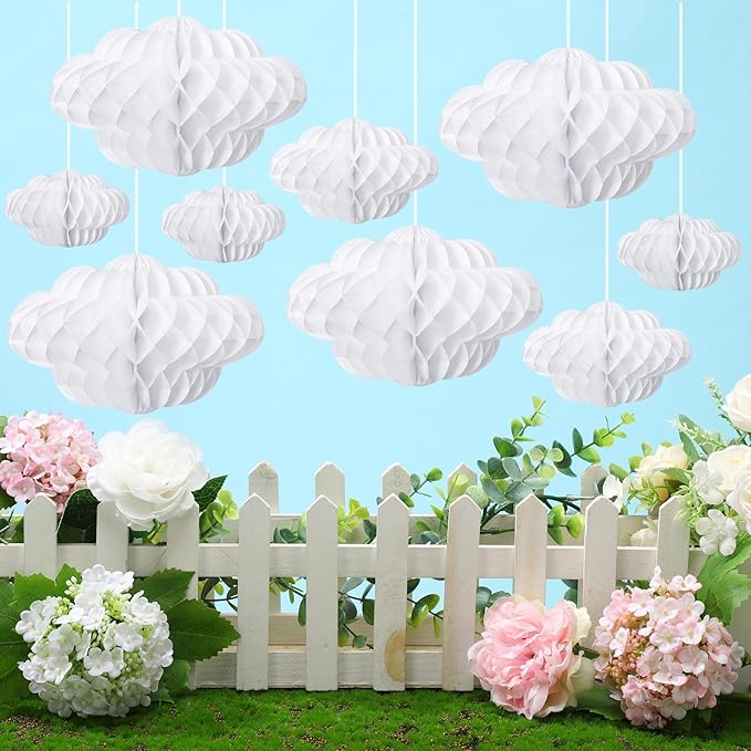 Affrolling 20 Pcs 3D Cloud Decorations Hanging Honeycomb Decor Artificial Cloud Ornaments for Ceiling Art Wedding Birthday Nursery Room Baby Shower Party Decorations(X-Large, Classical Style)