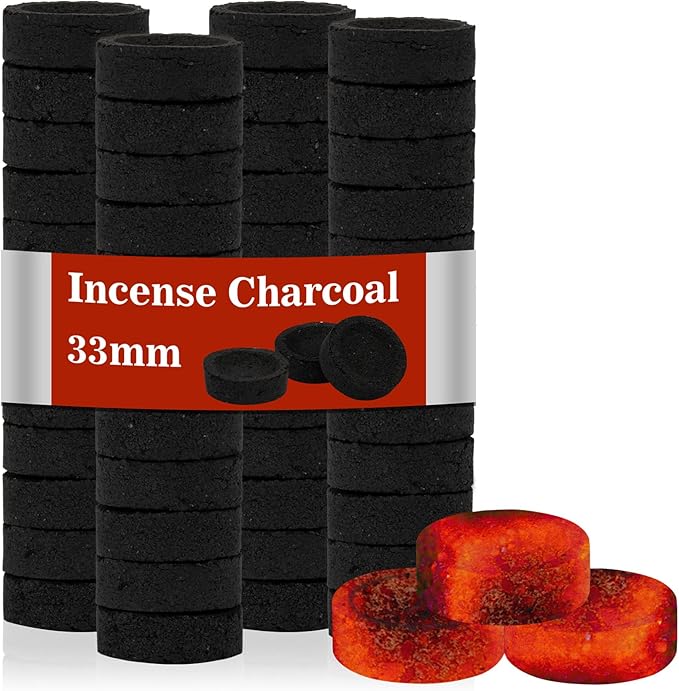 MAQIHAN 50PCS Incense Charcoal Briquettes - Charcoal Tablets Incense Burner Charcoal Burning Discs Resin Burner Grilling Quick Light Natural Charcoal Bulk Instant Fire Coals Supplies