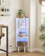 Corner Shelf Stand Corner Bookshelf with Light, 4-Tier Wall DisplayCorner with Storage Rack for Living Room,Bedroom,Office, White