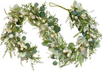 70-inch Summer Garland Green Eucalyptus Leaves with White Fruits Thorns Garland Spring Summer Vine for Front Door Fireplace Dining Table Home Decor, Wedding Arch Party Festival Decor