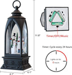 Eldnacele 12” Christmas Snow Globe Lantern Snowman with Music & Timer, USB Lined/Battery Operated Lighted Water Glittering Lantern for Christmas Festival Decoration Gifts – Snowman