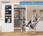 KEETDY Over The Door Shoe Organizer Fit Big Shoes Large Shoe Rack for Door Hanging Shoe Organizer for Closet Door Storage Boots, Black