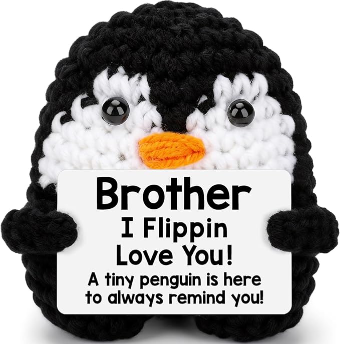 Belatelove Mini Funny Brother Gifts from Sisters Brothers, Handmade Crochet Mini Penguin Father's Day for Brother, I Love You for Brother Valentines Day Cute Small Easter Decor