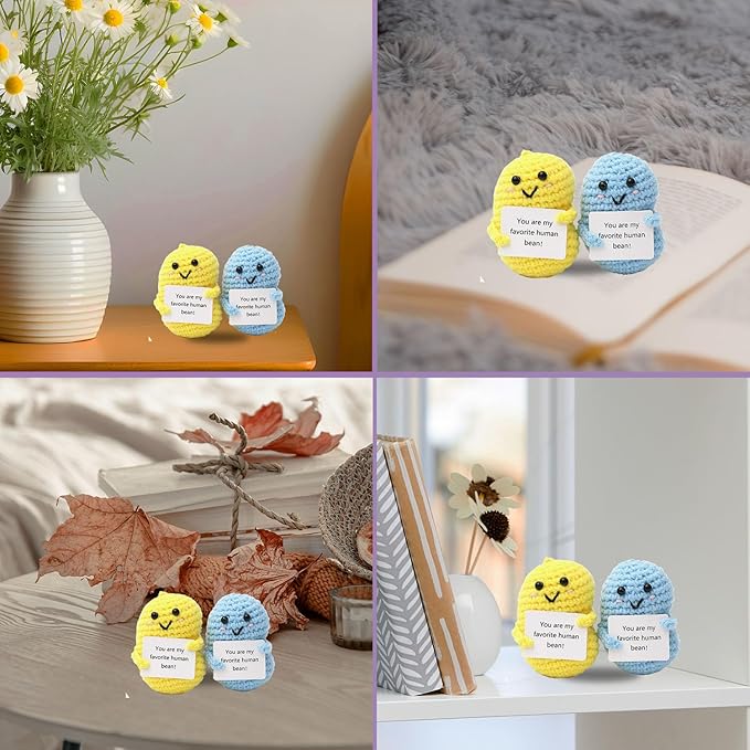 Funny Handmade Crochet Human Bean for Women Men, Positive Emotional Support Human Bean, Valentine's Day Gift, Birthday Basket Gift for Home Decorations