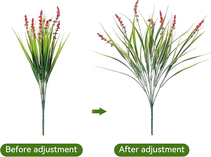 Ivydale Artificial Plants Fake Flowers Monkey Grass for Outdoors,UV Resistant Realistic 20PCS Red Faux Greenery Shrubs Outside Decor for Home Garland Porch Patio Balcony Planter Yard Office Pathway