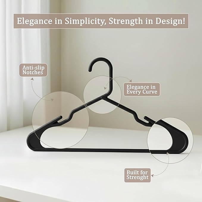 Utopia Home Plastic Hangers 100 Pack - Perfect Space Saving Clothes Hanger - Durable and Strong - Perfect Closet Organizers with Shoulder Grooves (Black)