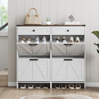 Shoe Cabinet with 4 Flip Drawers & 2 Drawers,Farmhouse Shoe Storage Cabinet for Entryway,Slim Freestanding Organizer Rack for Front Door Entrance,White