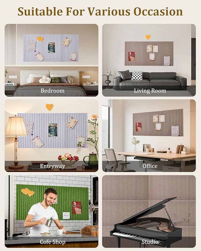 48 * 32 inches Large Bulletin Board, Decorative Felt Pin Board, 0.35“ Thick Foldable Photo Display Board with Self-Adhesive Tape, Vision Board for School Home Kitchen Office Walls - Black