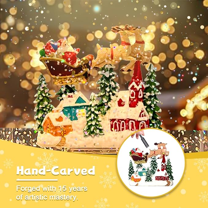 Christmas Snow Globes, Light Up Snow Globe with 6H Music Timer, Auto Snowfall, USB or Battery Powered, Christmas Globe with Santa Snow Globe Scene, Indoor Christmas Decorations for Home, Retro Gold