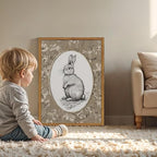 Framed Vintage Rabbit Wall Art, Cute Easter Bunny Pictures Wall Decor, Rustic Farmhouse Animal Paintings Canvas Prints Cottagecore Home Decor for Nursery Living Room Bedroom 16x24 inch