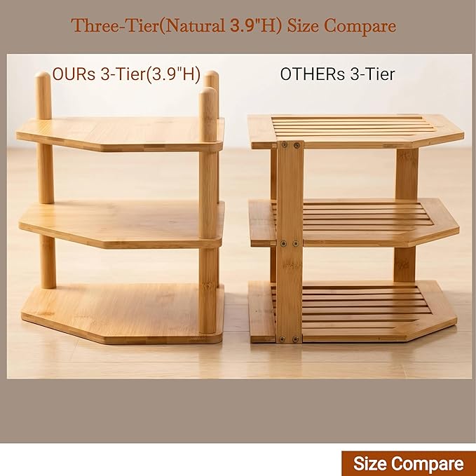 3-Tier Expandable Bamboo Corner Shelf - Dish/Plate Organizer for Cabinet, Kitchen Counter Shelf & Small Kitchen Shelf, Adjustable (White, 1-Pc 3.90" H)