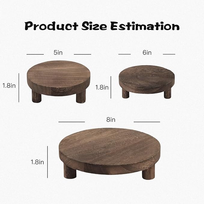 3 Pcs Wood Display Stand, Wooden Display Risers for Plant, Risers for Decor Home Kitchen (Brown, 8, 6, 5'')
