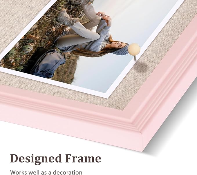 DOLLAR BOSS Bulletin Board with Linen 24'' x 18'' Pink Framed Cork Boards for Walls, Photo Display Pin Board, Decorative Corkboard for Office Home School Girls Dorm Decor with 10 Pushpins, White