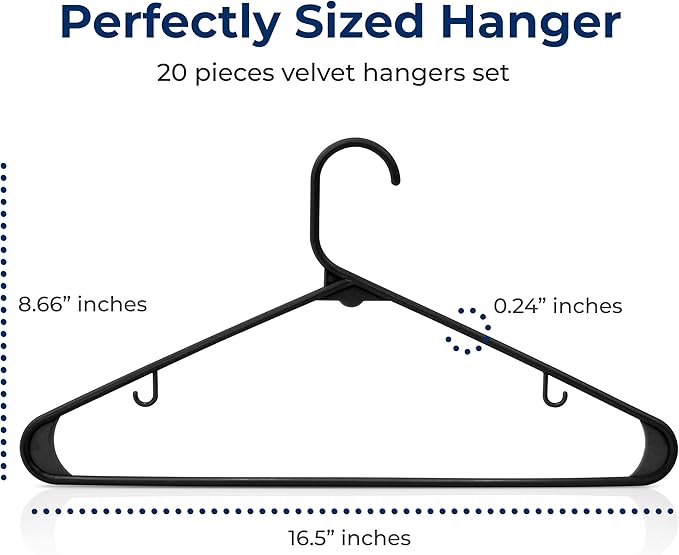 SereneLife Premium 20 Pack Plastic Hangers, Lightweight, Durable, Space Saving Clothes Organizers, Suitable for Shirts, Sweaters, Hoodies, Dresses, Kids Clothes, Good for Home Organization (Black)