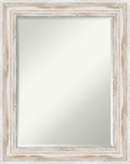 Amanti Art White Wall Mirror 29x23 Alexandria White Wash Rectangle Bathroom Mirror for Wall Decor Living Room, Medium Cottage Wood Frame, Hangs Horizonally and Vertically, Bathroom Decor, Beveled Edge