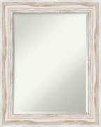 Amanti Art White Wall Mirror 29x23 Alexandria White Wash Rectangle Bathroom Mirror for Wall Decor Living Room, Medium Cottage Wood Frame, Hangs Horizonally and Vertically, Bathroom Decor, Beveled Edge