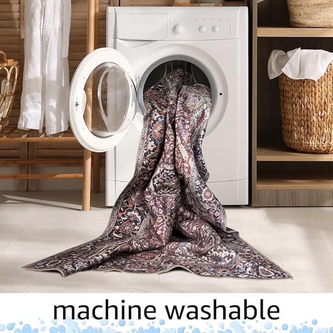 Keen Home Design 5x7 Rug - Machine Washable Area Rug with Non-Slip Backing, Ideal for Living Room, Dining Room, Bedroom - Vintage, Easy Clean, Durable, Low Pile Rug - (5' x 7')