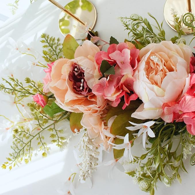 DULRLLY Artificial Peony Flower Swag, 30 in Wedding Arch Flowers, Faux Floral Swag for Lintel, Over The Door Decorative Swag, Rustic Artificial Floral Swag for Home Decor (1)
