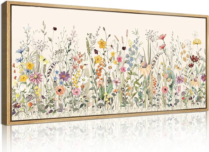 Large Floral Wall Art Framed Colorful Wildflower Wall Paintings Flower Artwork Floral Art Prints Wildflower Pictures Flowers Wall Decor for Living Room Bedroom Office Farmhouse 20x40 Inches Gift