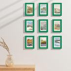 Vittanly 4x6 Picture Frames Set of 9, Shatter Resistant Plexiglass, Display 3.5x5 Pictures with Mat or 4x6 without Mat, Photo Frames for Wall or Tabletop, Engineered Wood, Green