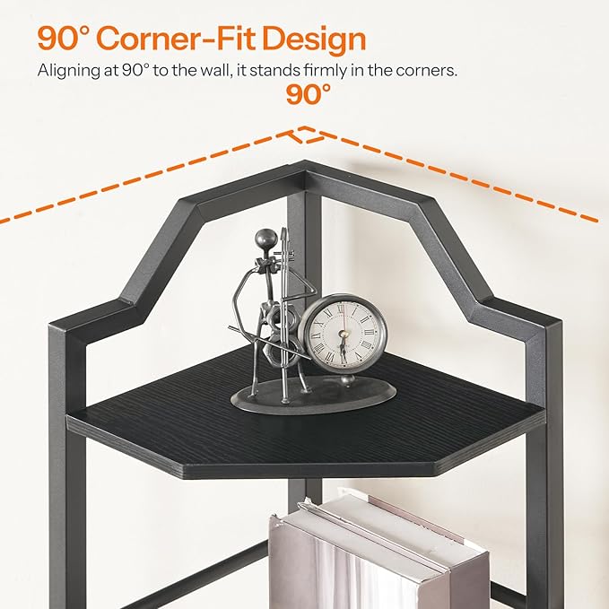 HOOBRO Narrow Corner Shelf Stand, 5-Tier Corner Shelf, 63” Tall Multipurpose Corner Bookshelf, Standing Display Shelf Plant Stand, for Living Room, Study, Kitchen, Black BB100CJ01