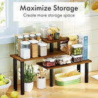 3-Tier Corner Countertop Organizer – Kitchen Counter & Bathroom Vanity Organizer, Coffee Bar Corner Shelf, Spice Rack Stand, L-Shaped Space-Saving Storage, Rustic Brown and Black, Wood