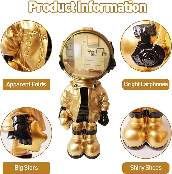 Dosker Astronaut Statues Spaceman Sculpture Polyresin Arts Gifts Gold Figurine Ornament Room Decor for Men,Home and Crafts Desktop Accessories Tabletop Decoration, Living Room, Office, Bookshelf