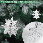 OuMuaMua Winter Christmas Snowflake Decorations Indoor, 24PCS 3D Large White and Silver Snowflakes Hanging Ornaments for Home Xmas Christmas Holiday Winter Wonderland New Year Party Decorations