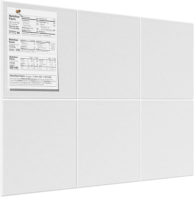 MaxGear Large Cork Board for Wall 36" x 24", White Bulletin Board, 6 Pack Felt Wall Tiles with Pushpins, Cork Boards for Office Pin Board Tack Board Cork Boards