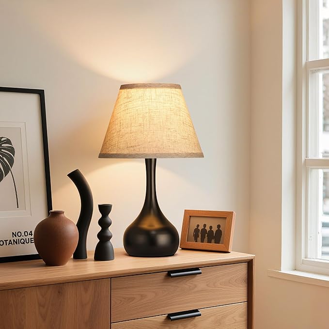 Touch Table Lamp for Bedroom 1Pack, 3-Way Dimmable Bedside Lamp for Nightstand, Farmhouse Metal Desk Lamp with Linen Shade for Living Room, Kids Reading, Dorm, Home Office Decor, Bulb Included
