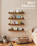 Shario Nursery Book Shelves, 4-Pack Walnut Brown,Floating Shelves for Wall Kids, Scalloped Shelves, Wall Book Shelves for Bedroom Kids, Toddler Room, Baby Room, Nursery Decor