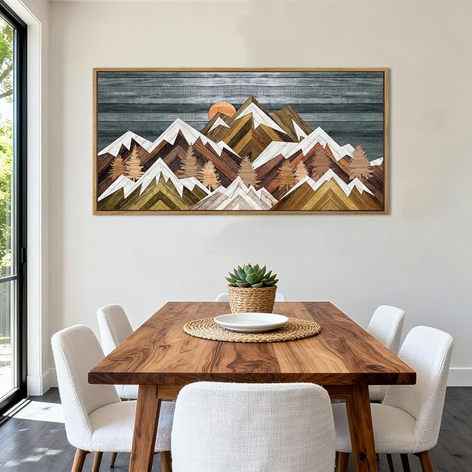 BINCUE Boho Mountain Wall Art Framed Mountain Landscape Canvas Artwork Rustic Mountains Wall Pictures Large Landscape Wall Decor Farmhouse Art Prints for Living Room Bedroom Bathroom Office Farmhouse 20x40 Inch