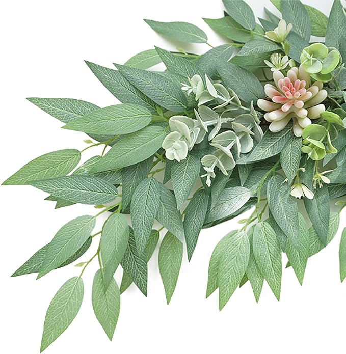 28inch Artificial Succulents Swag Decorative Swag with Eucalyptus Leaves and Succulents Greenery Swag Farmhouse Floral Garland for Table Centerpieces Wall Decor(#1)