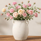 Ceramic Flower Vase 7.6 inch Farmhouse Rustic Vase Decorative Pottery Terracotta Vases for Home Decor Table Mantle Fireplace Living Room Bathroom Wedding Centerpiece (White-Upgraded)