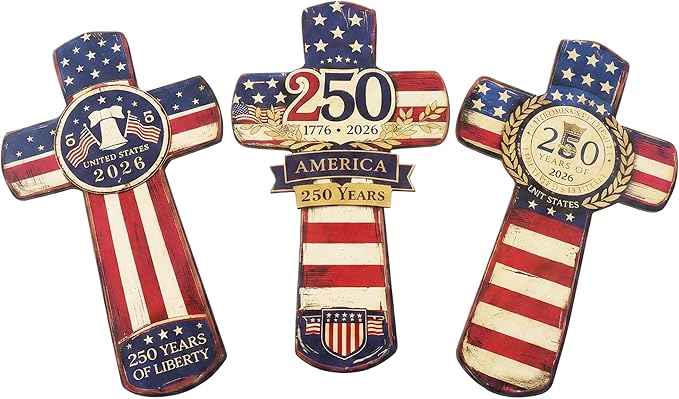 YOYAI American Flag Cross Wall Decor – 250th Anniversary USA 1776–2026 – Patriotic Christian Wooden Cross – Vintage Rustic Wall Art – Meaningful Gift for Home, Veterans, Family