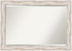 Amanti Art White Wall Mirror 29x41 Alexandria White Wash Rectangle Bathroom Mirror for Wall Decor Living Room, Large Cottage Wood Frame, Hangs Horizonally and Vertically, Bathroom Decor, Beveled Edge