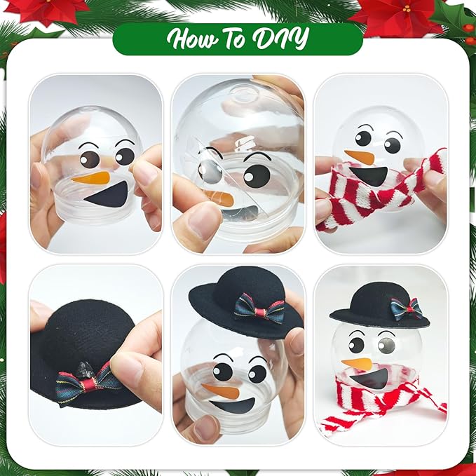 Cinrobiye 12 Set Snowman Craft Snow Globes Kit DIY Christmas Snow Globe Clear Globes with Screw Off Cap DIY Snow Globes Christmas fillable Ornaments Xmas DIY Crafts Home Decoration